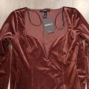 NWT Forever21 Red Long Sleeve Low Cut Mini Dress